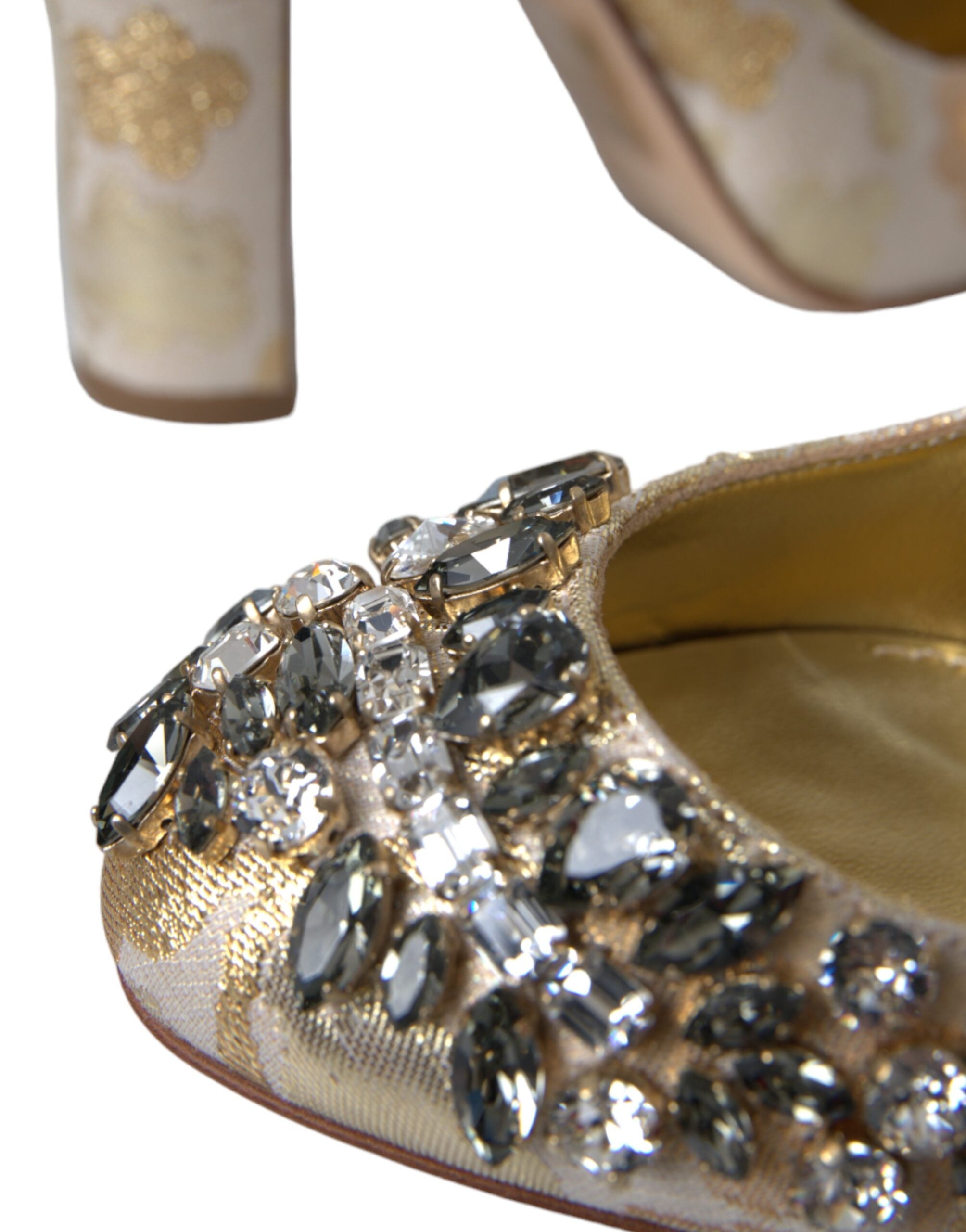 Dolce & Gabbana Gold Jacquard Crystal Mary Janes Pumps Shoes by Dolce & Gabbana