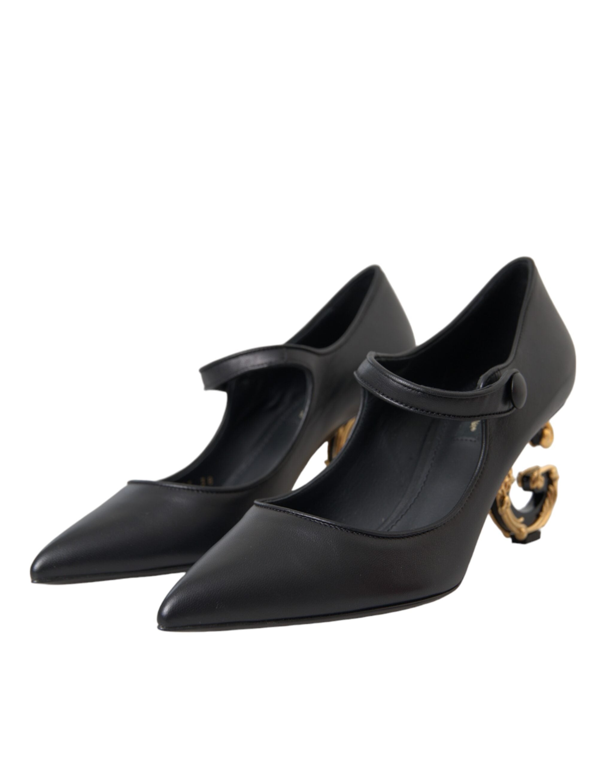 Dolce & Gabbana Black Leather Logo Heels Mary Janes Pumps Shoes by Dolce & Gabbana