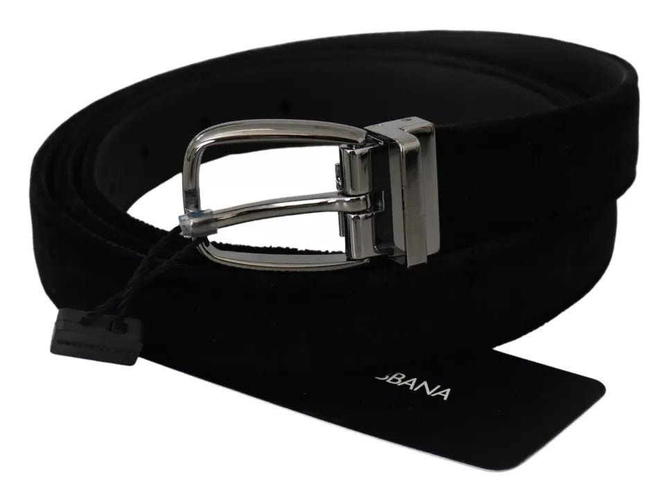Dolce & Gabbana Black Velvet Silver Tone Metal Buckle Men Belt by Dolce & Gabbana