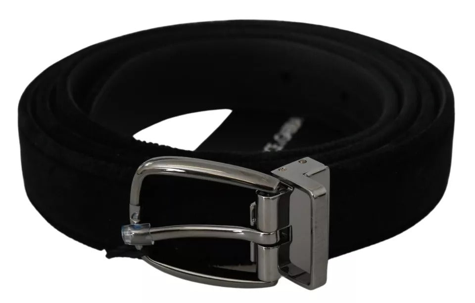 Dolce & Gabbana Black Velvet Silver Tone Metal Buckle Men Belt by Dolce & Gabbana