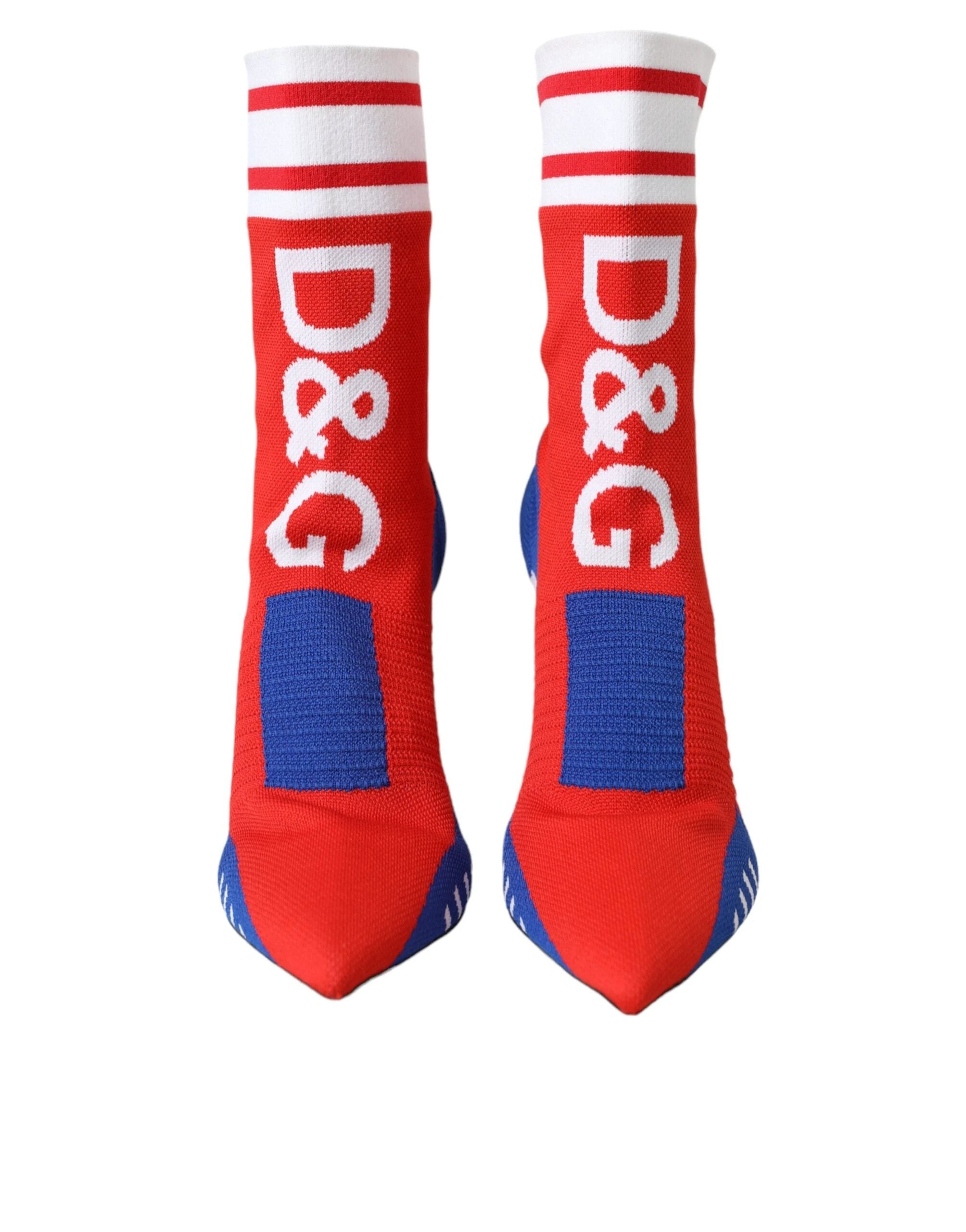 Dolce & Gabbana Red Blue Stretch Sock Style Ankle Boots Logo Shoes by Dolce & Gabbana