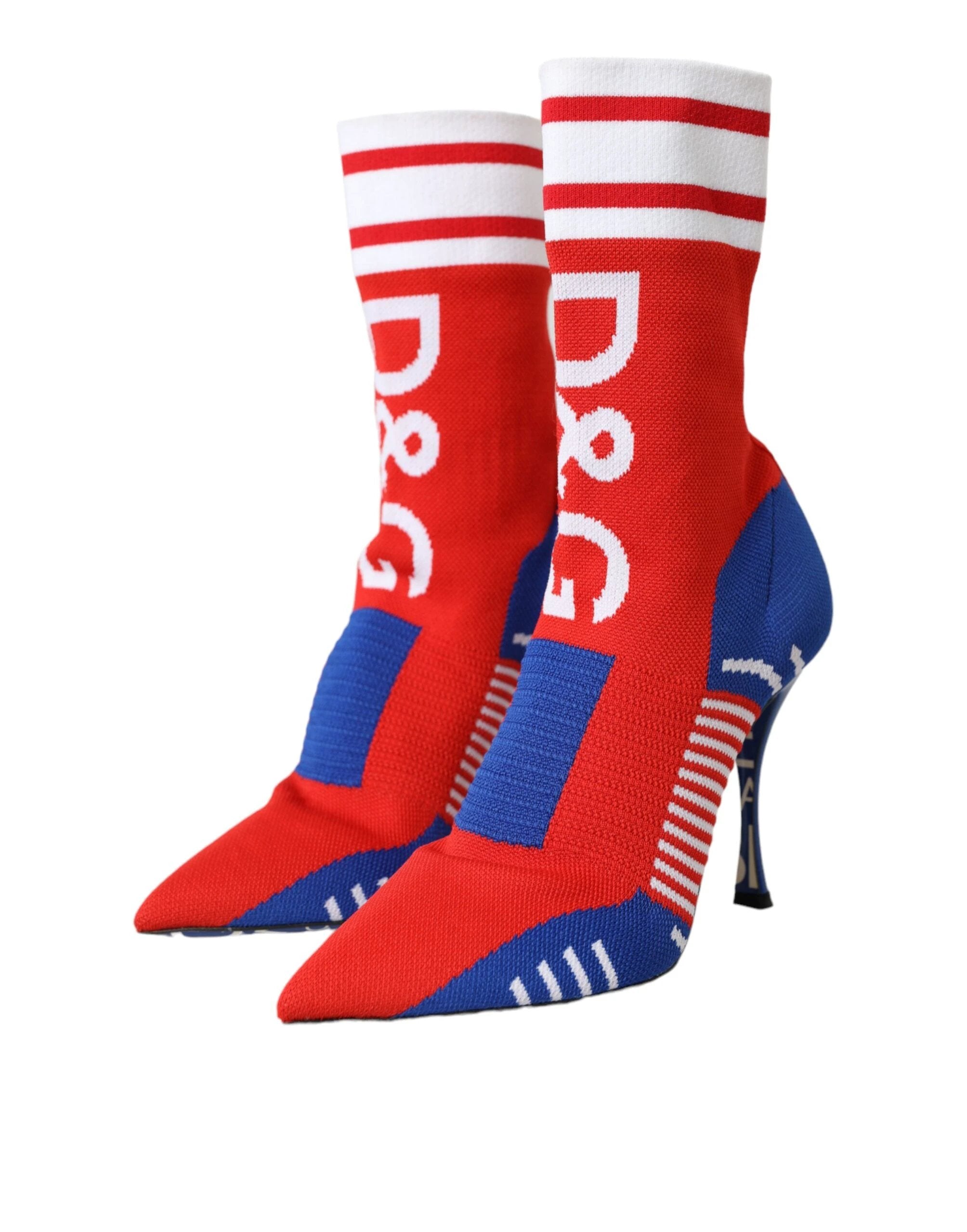 Dolce & Gabbana Red Blue Stretch Sock Style Ankle Boots Logo Shoes by Dolce & Gabbana