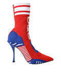 Dolce & Gabbana Red Blue Stretch Sock Style Ankle Boots Logo Shoes by Dolce & Gabbana