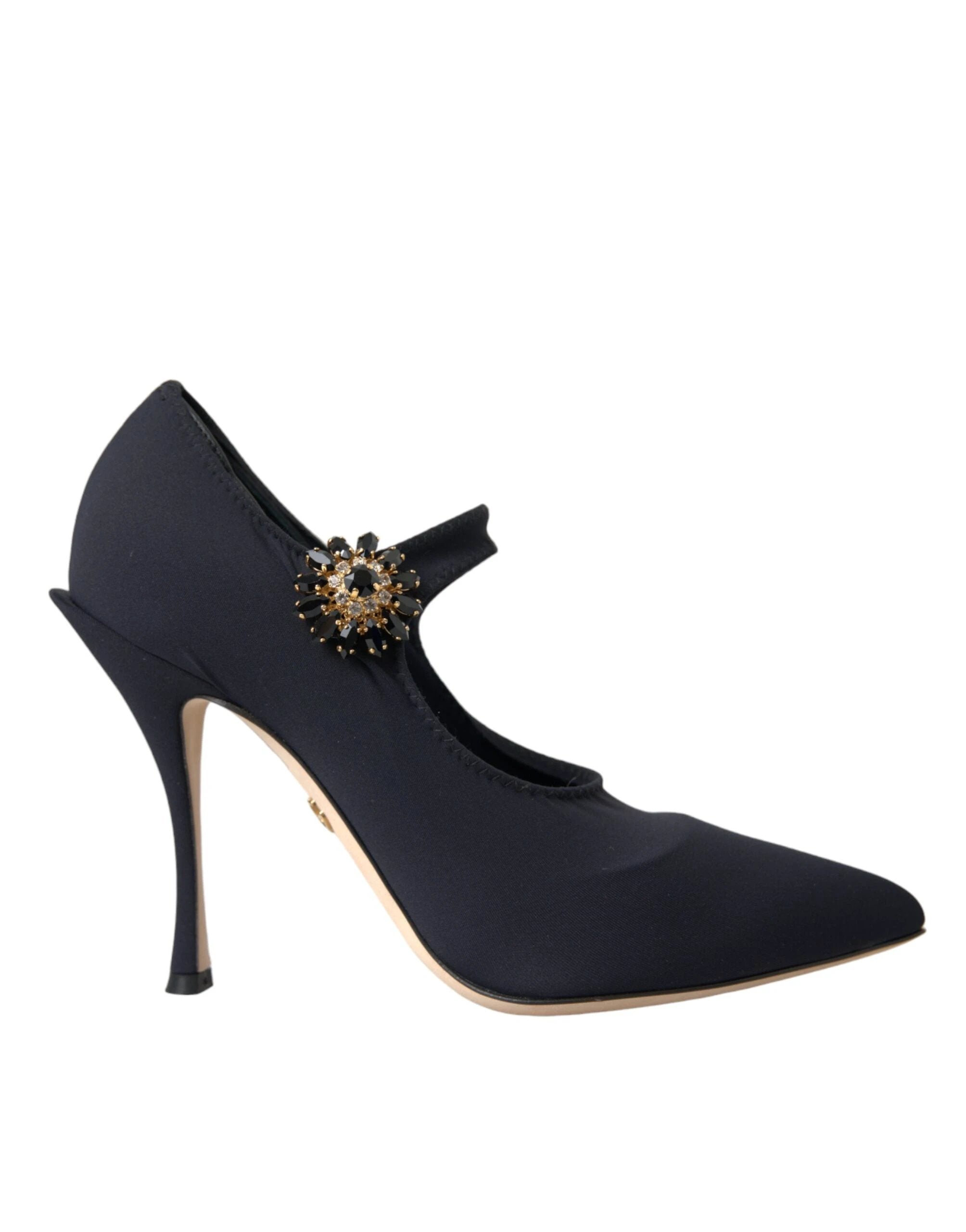 Dolce & Gabbana Black Mary Jane Jersey Crystal Pumps Shoes by Dolce & Gabbana