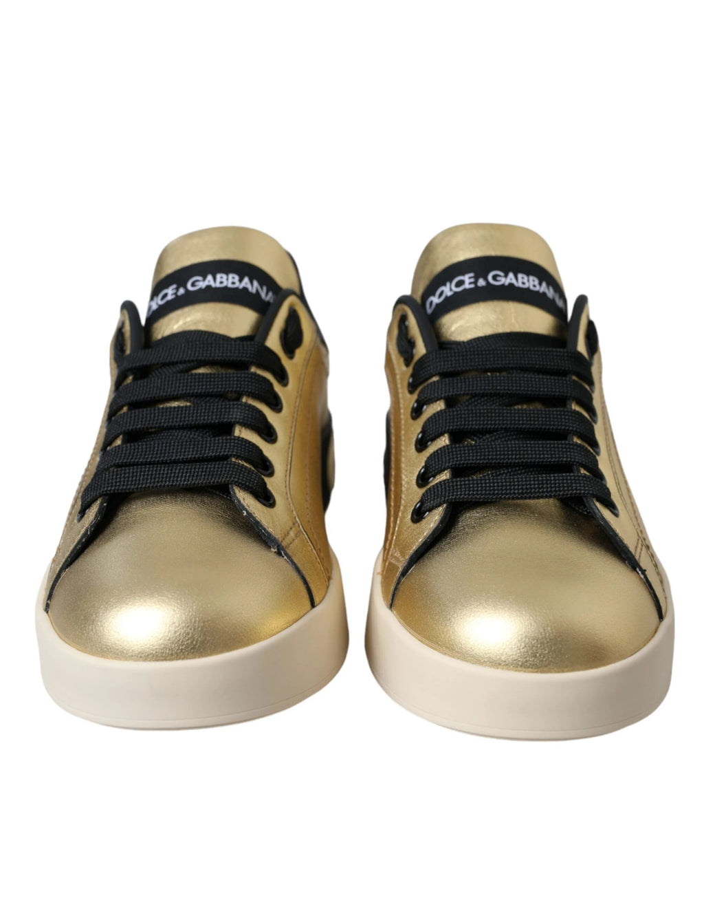 Dolce & Gabbana Gold Portofino Calf Leather Sneakers Women Shoes by Dolce & Gabbana