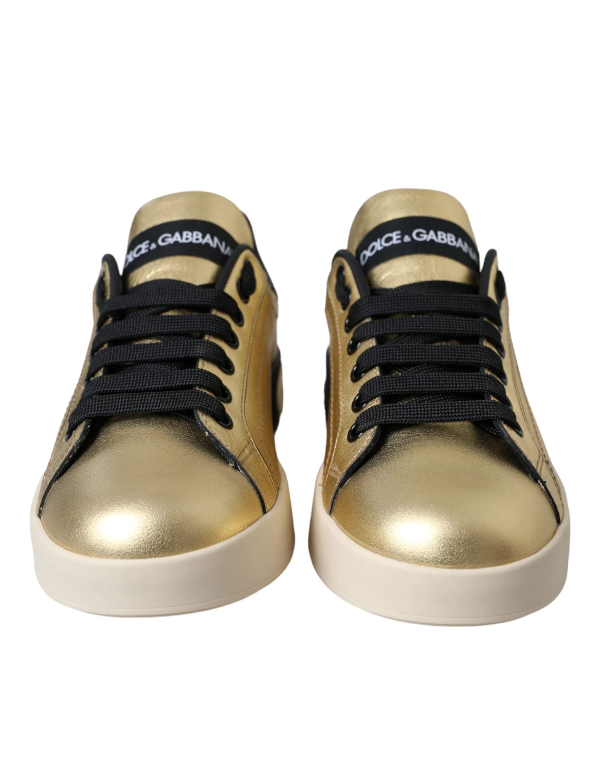Dolce & Gabbana Gold Portofino Calf Leather Sneakers Women Shoes by Dolce & Gabbana