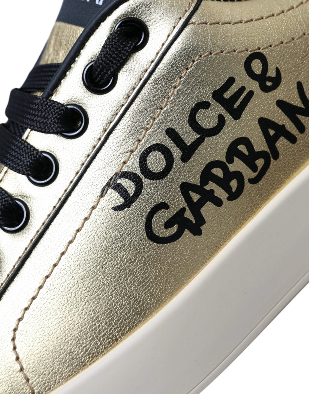 Dolce & Gabbana Gold Portofino Calf Leather Sneakers Women Shoes by Dolce & Gabbana