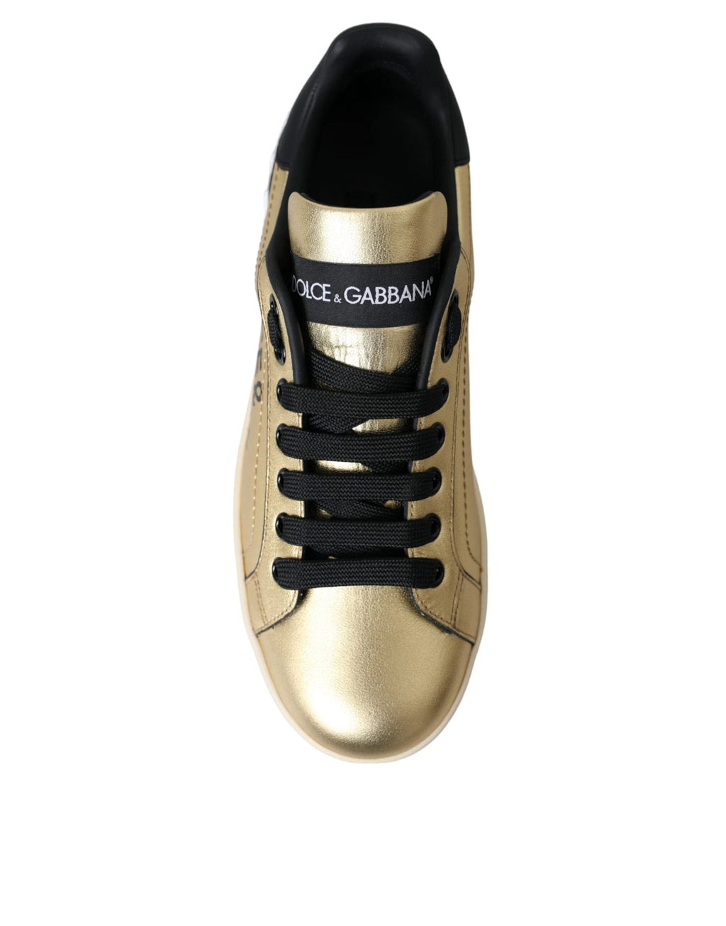 Dolce & Gabbana Gold Portofino Calf Leather Sneakers Women Shoes by Dolce & Gabbana