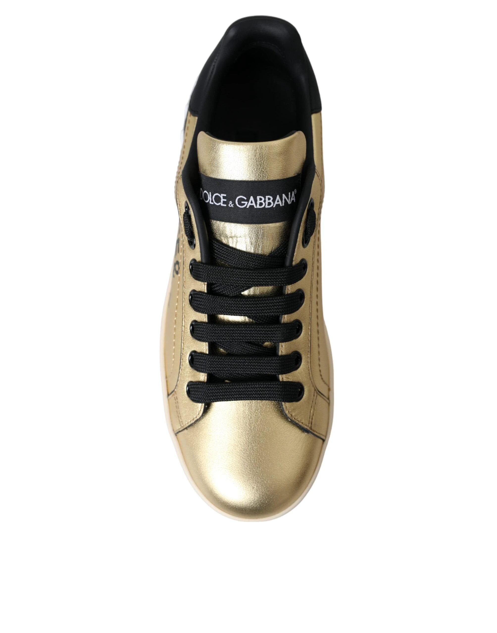 Dolce & Gabbana Gold Portofino Calf Leather Sneakers Women Shoes by Dolce & Gabbana