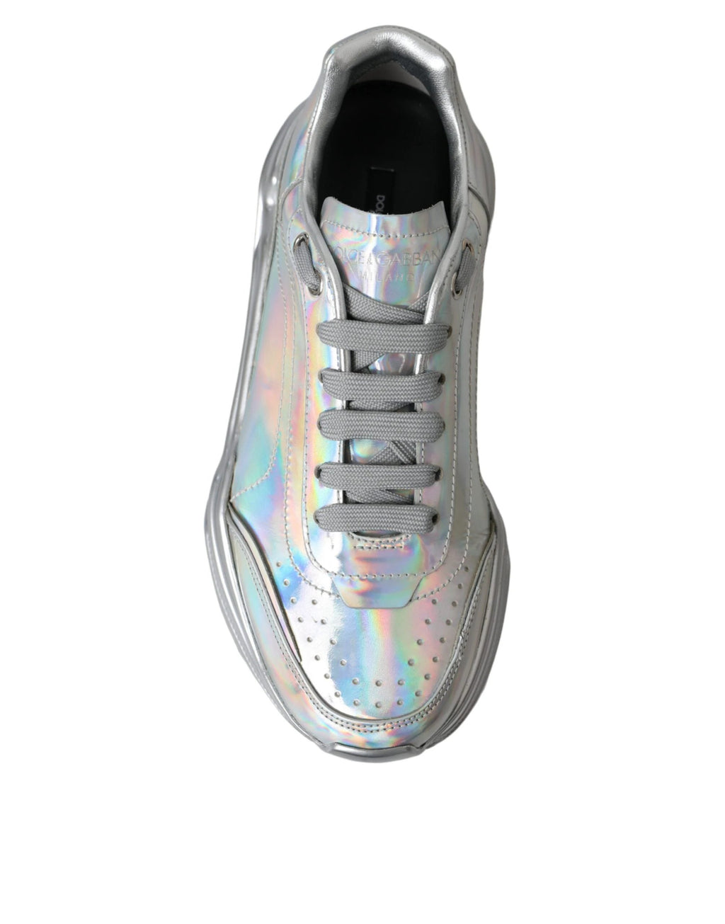 Dolce & Gabbana Silver Iridescent DAYMASTER Leather Sneakers Shoes by Dolce & Gabbana