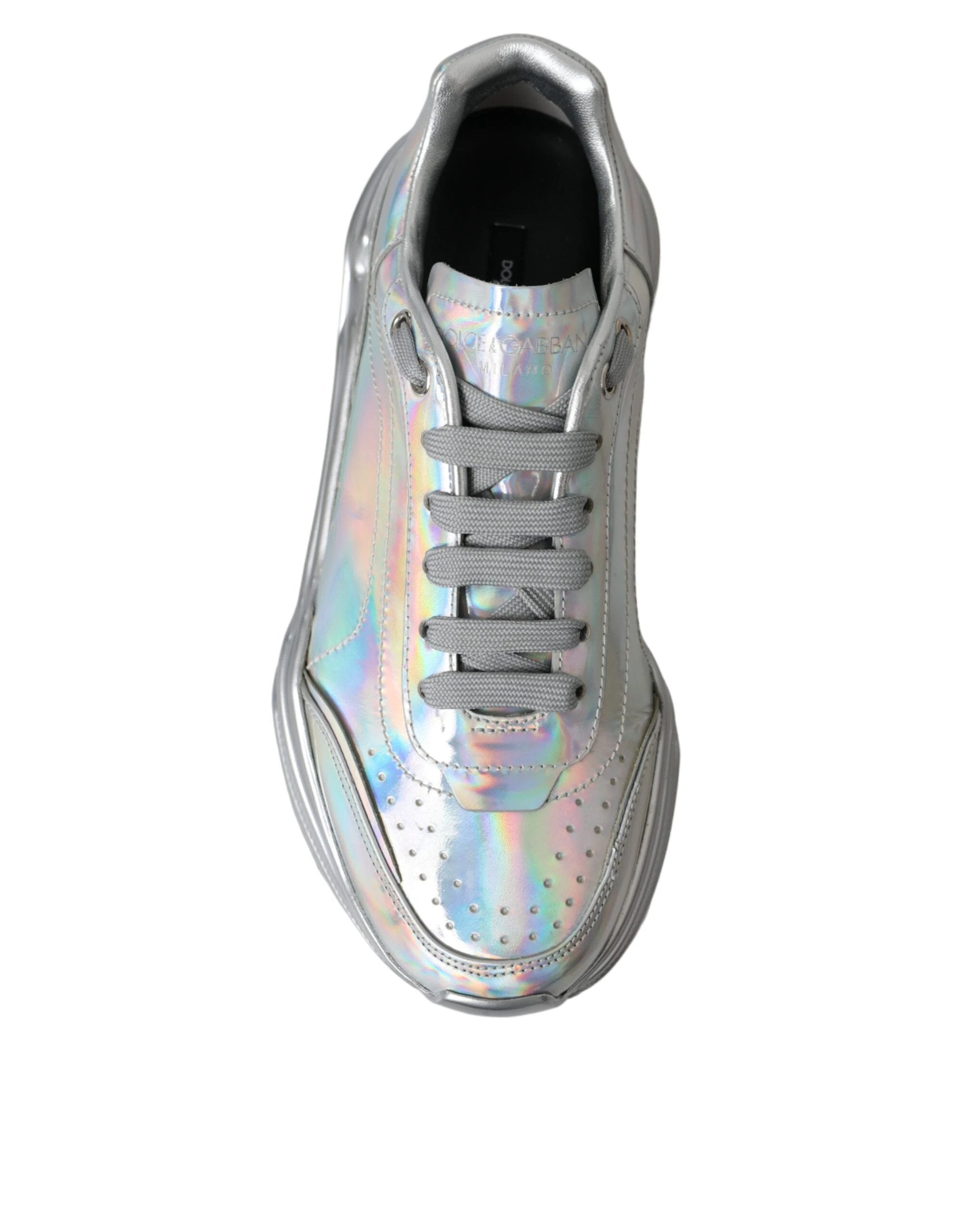 Dolce & Gabbana Silver Iridescent DAYMASTER Leather Sneakers Shoes by Dolce & Gabbana