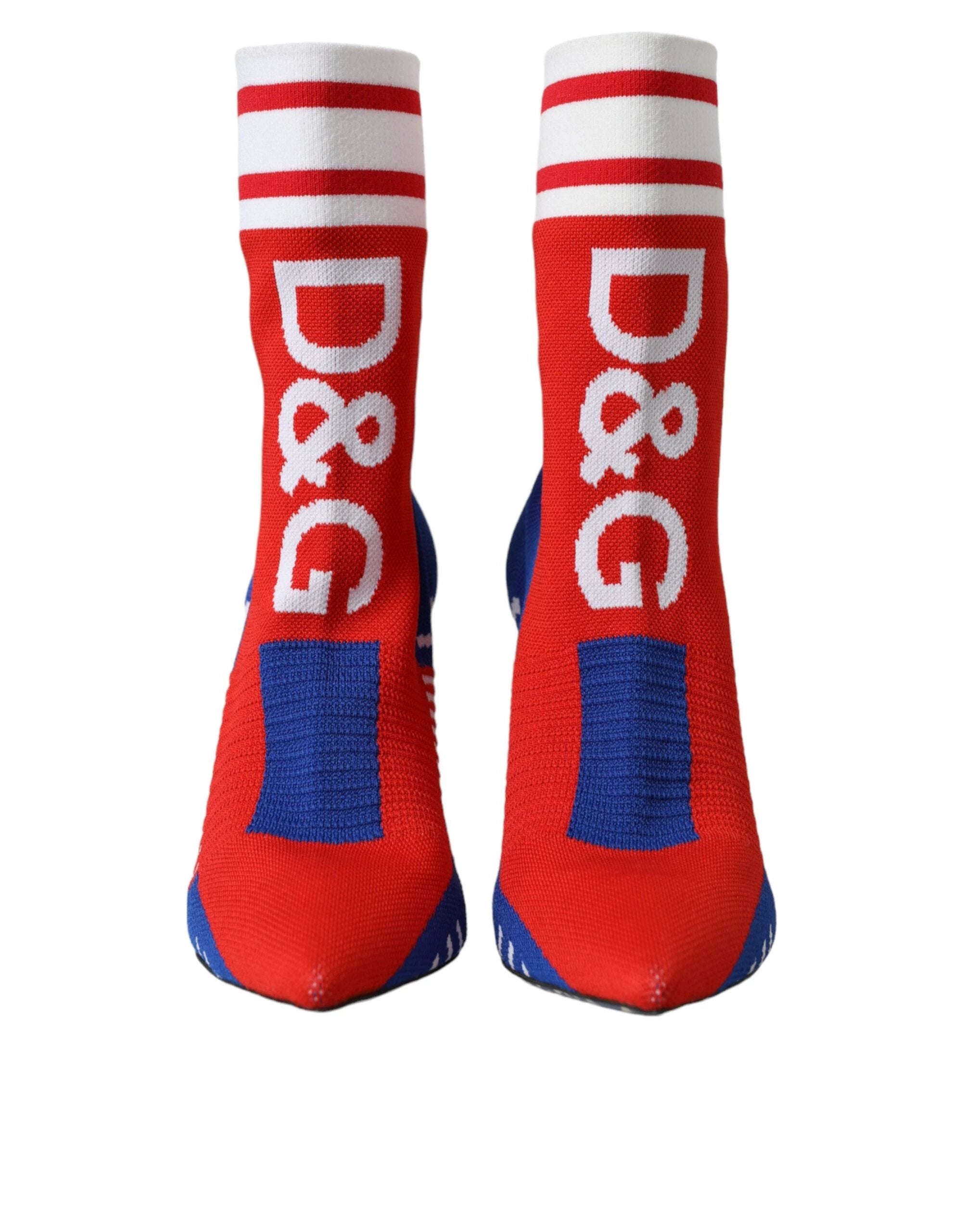 Dolce & Gabbana Red Blue Stretch Sock Style Short Boots Logo Shoes by Dolce & Gabbana