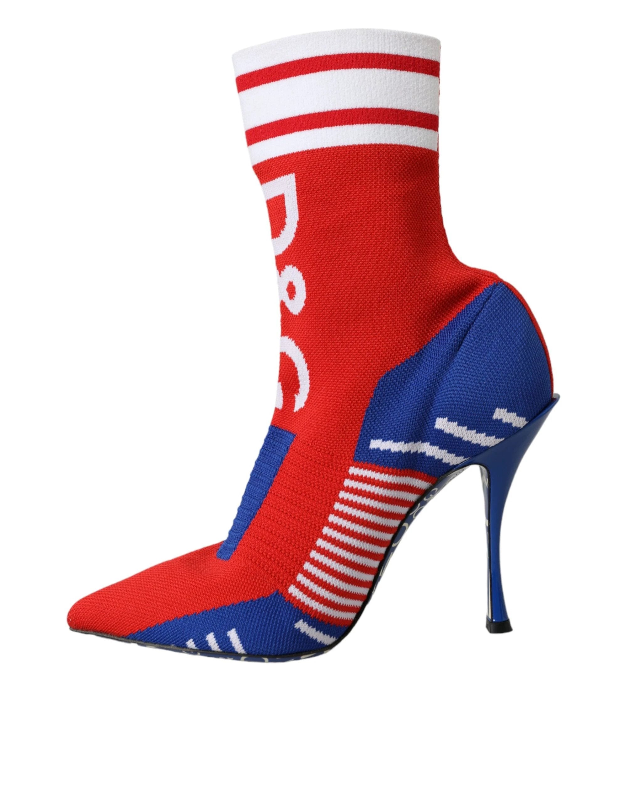 Dolce & Gabbana Red Blue Stretch Sock Style Short Boots Logo Shoes by Dolce & Gabbana