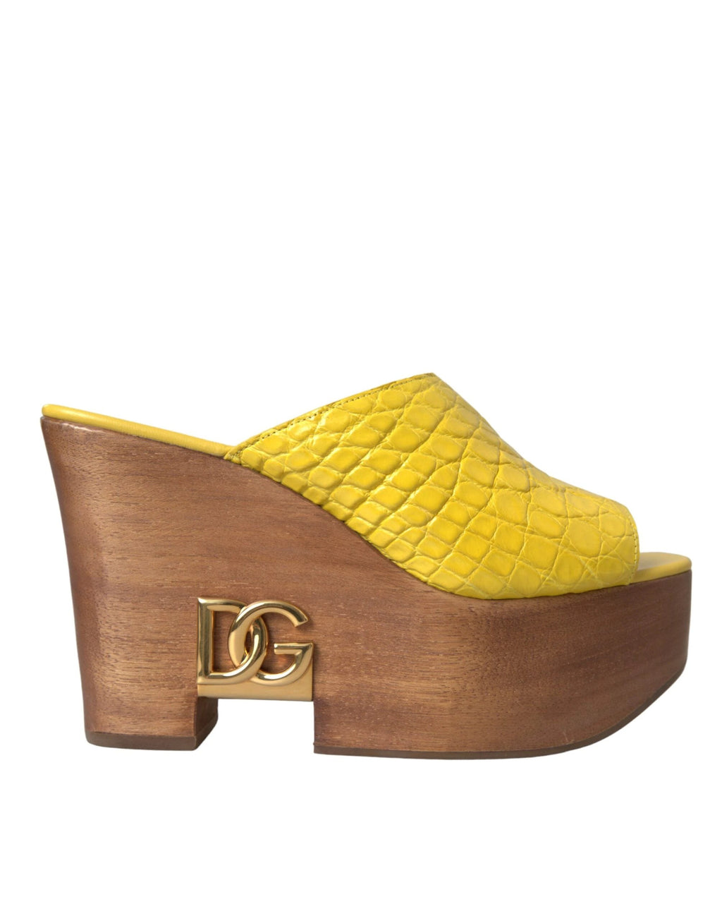Dolce & Gabbana Yellow Leather Wood Mule Wedge Slides Shoes by Dolce & Gabbana