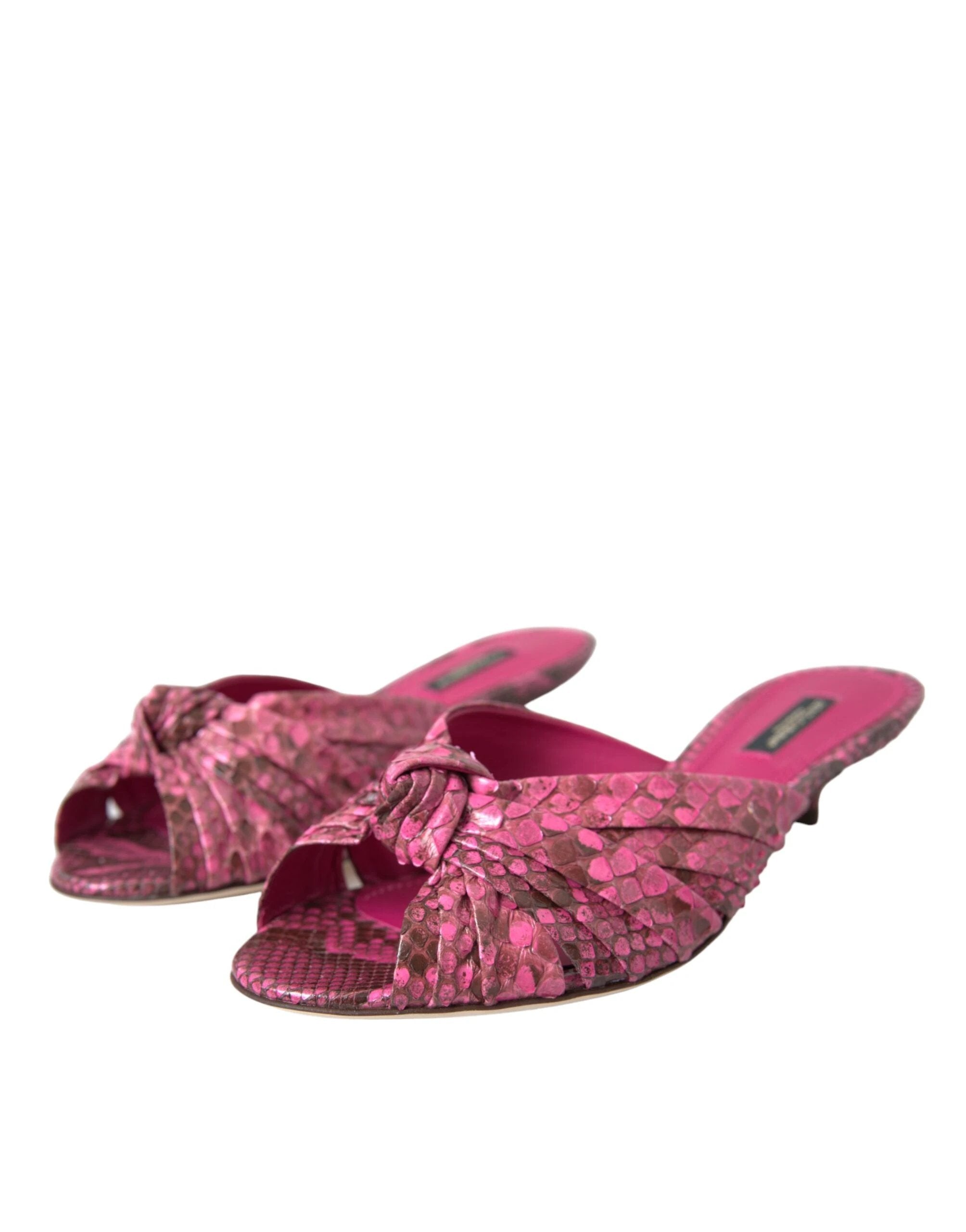 Dolce & Gabbana Pink Exotic Leather Kitten Heels Slides Shoes by Dolce & Gabbana