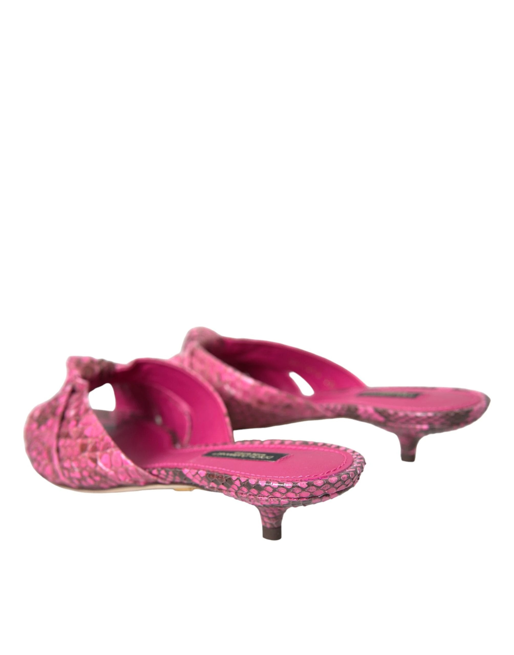 Dolce & Gabbana Pink Exotic Leather Kitten Heels Slides Shoes by Dolce & Gabbana
