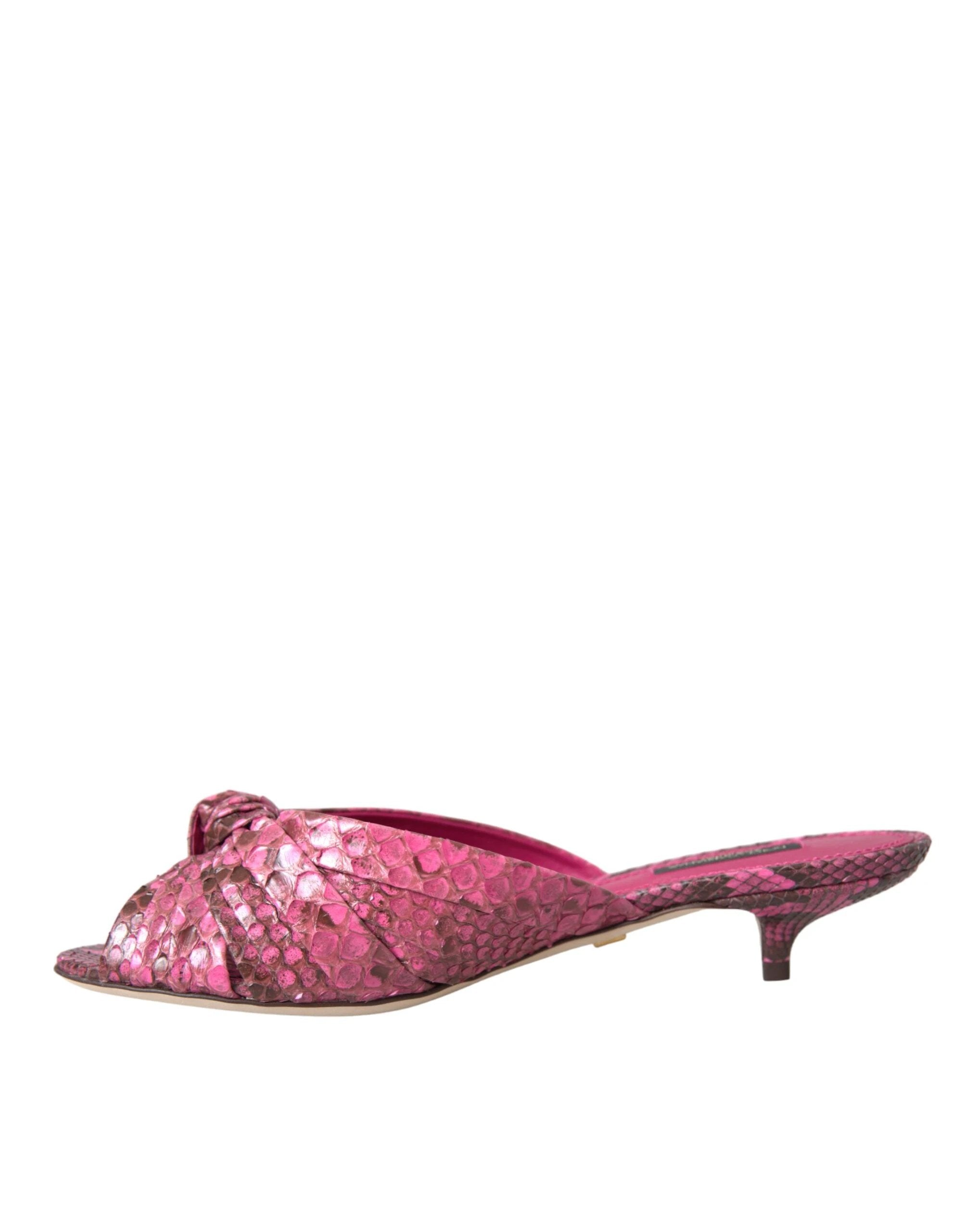 Dolce & Gabbana Pink Exotic Leather Kitten Heels Slides Shoes by Dolce & Gabbana