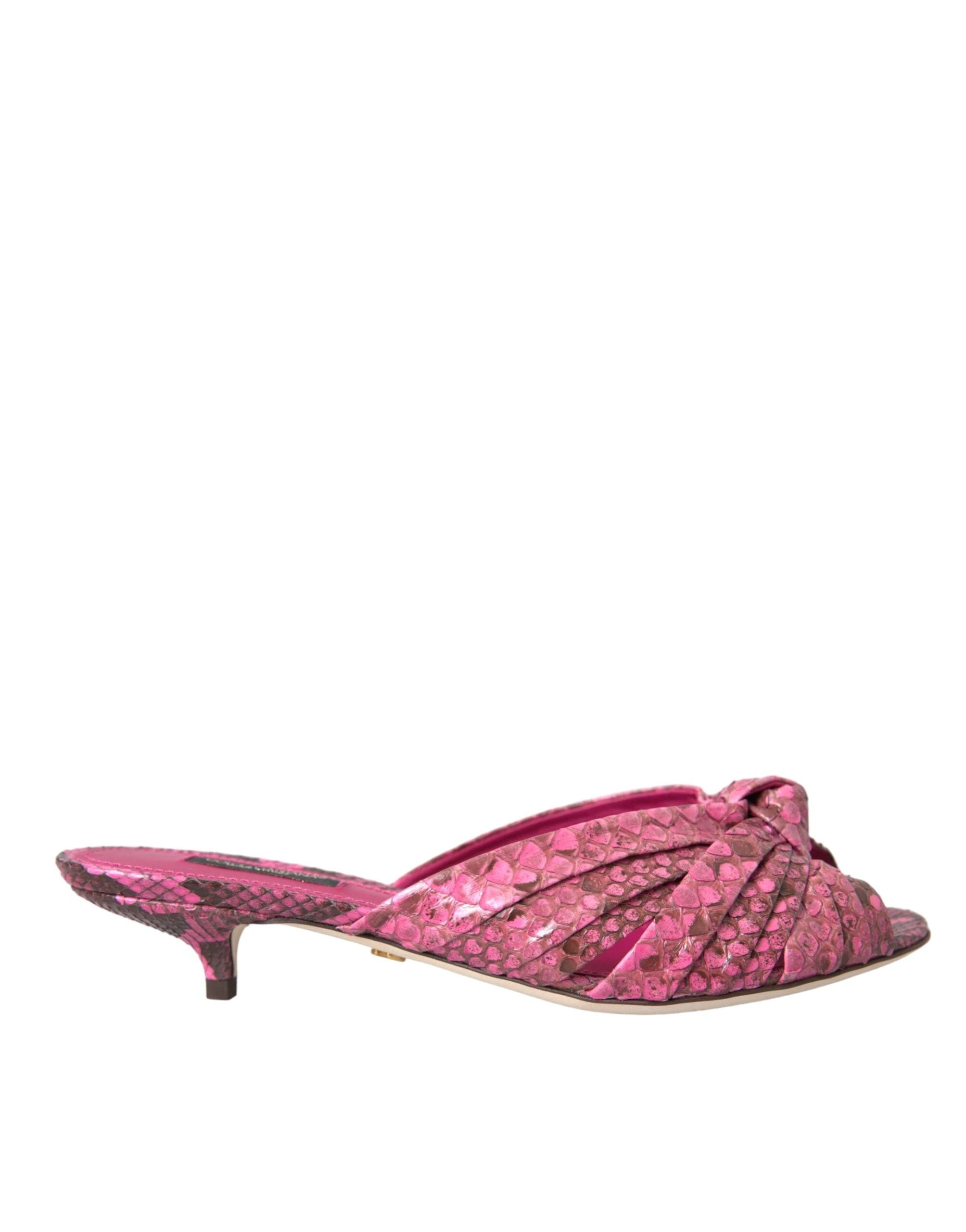 Dolce & Gabbana Pink Exotic Leather Kitten Heels Slides Shoes by Dolce & Gabbana