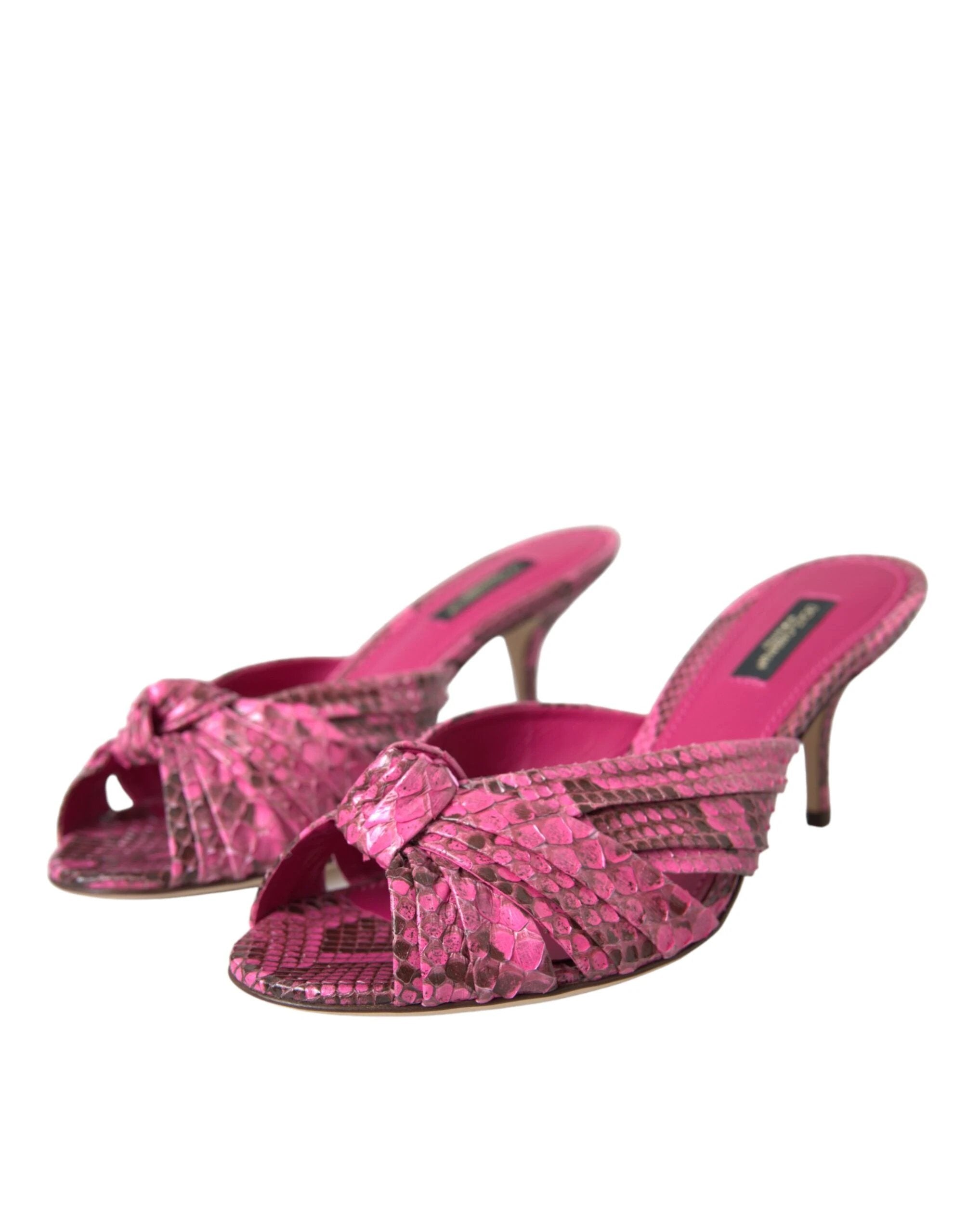 Dolce & Gabbana Pink Exotic Leather Kitten Heels Slides Shoes by Dolce & Gabbana