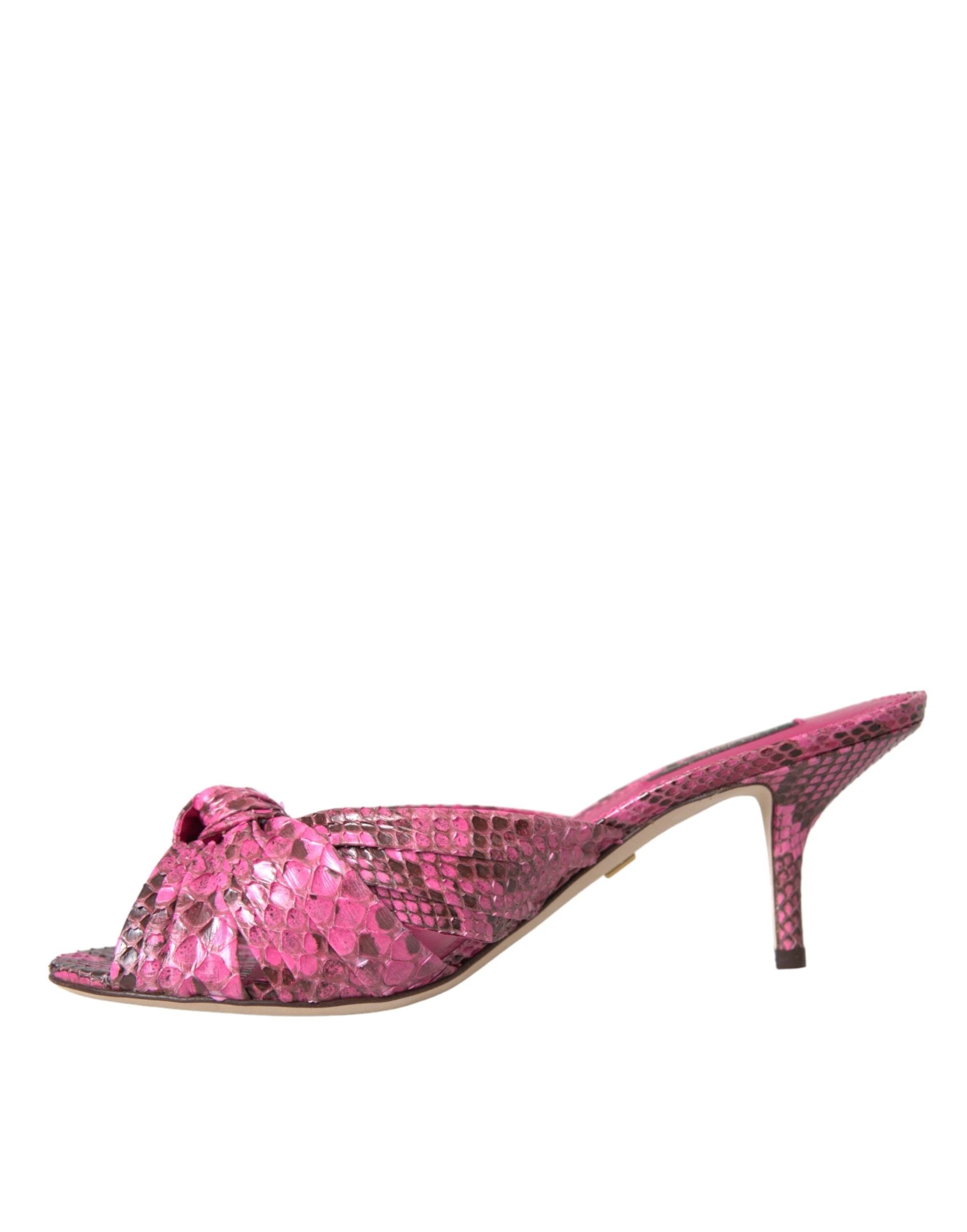 Dolce & Gabbana Pink Exotic Leather Kitten Heels Slides Shoes by Dolce & Gabbana