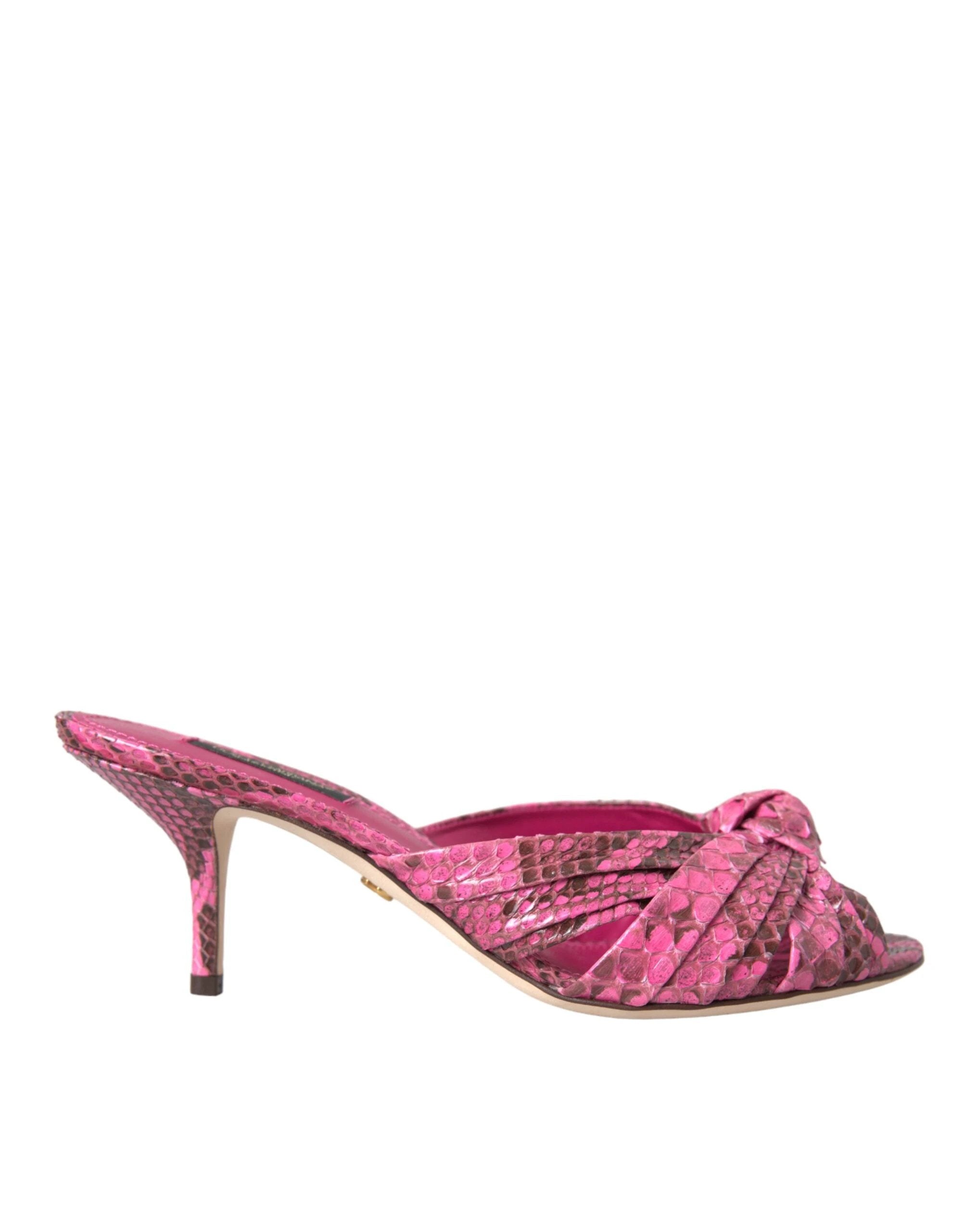 Dolce & Gabbana Pink Exotic Leather Kitten Heels Slides Shoes by Dolce & Gabbana