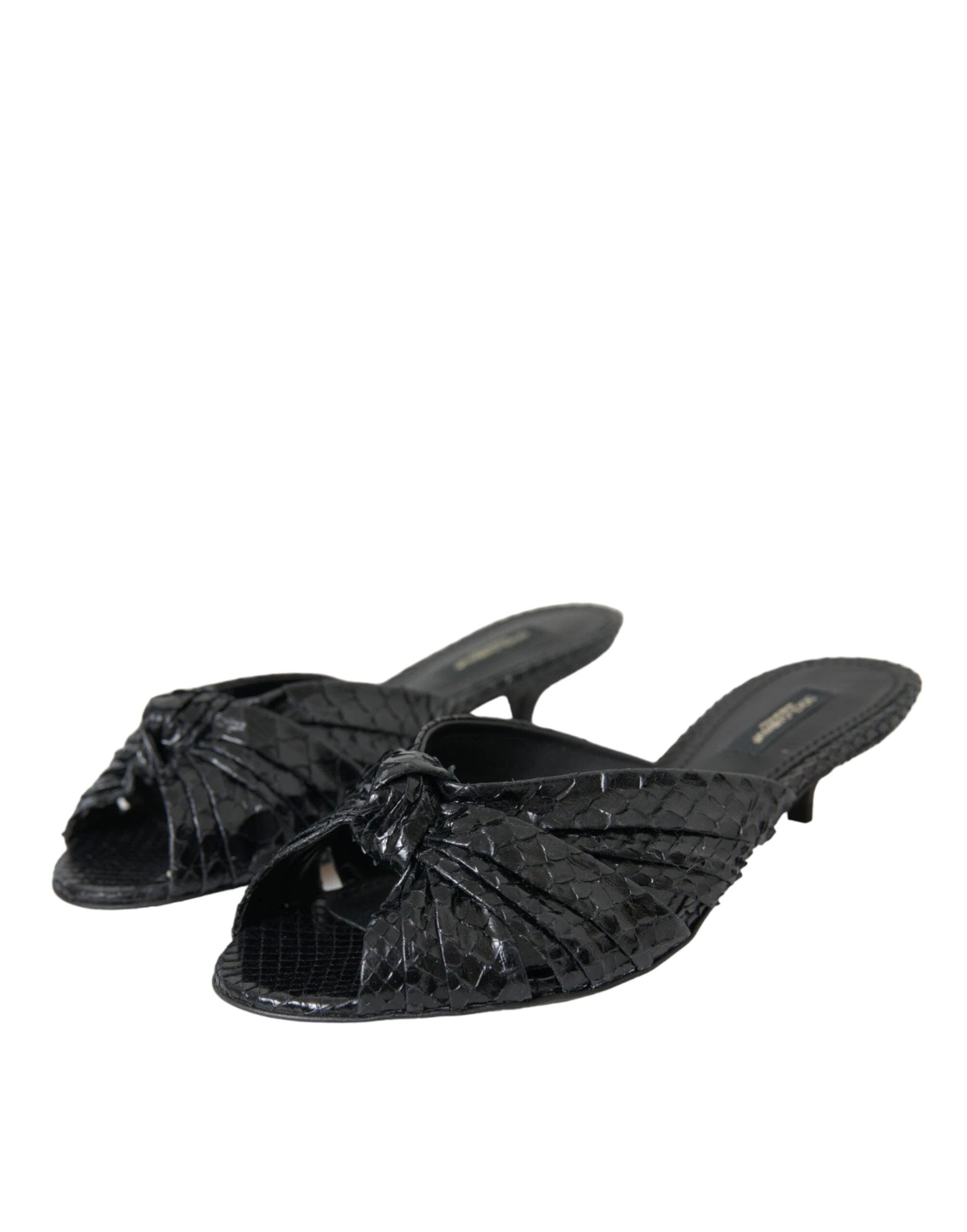 Dolce & Gabbana Black Exotic Leather Heels Slides Shoes by Dolce & Gabbana