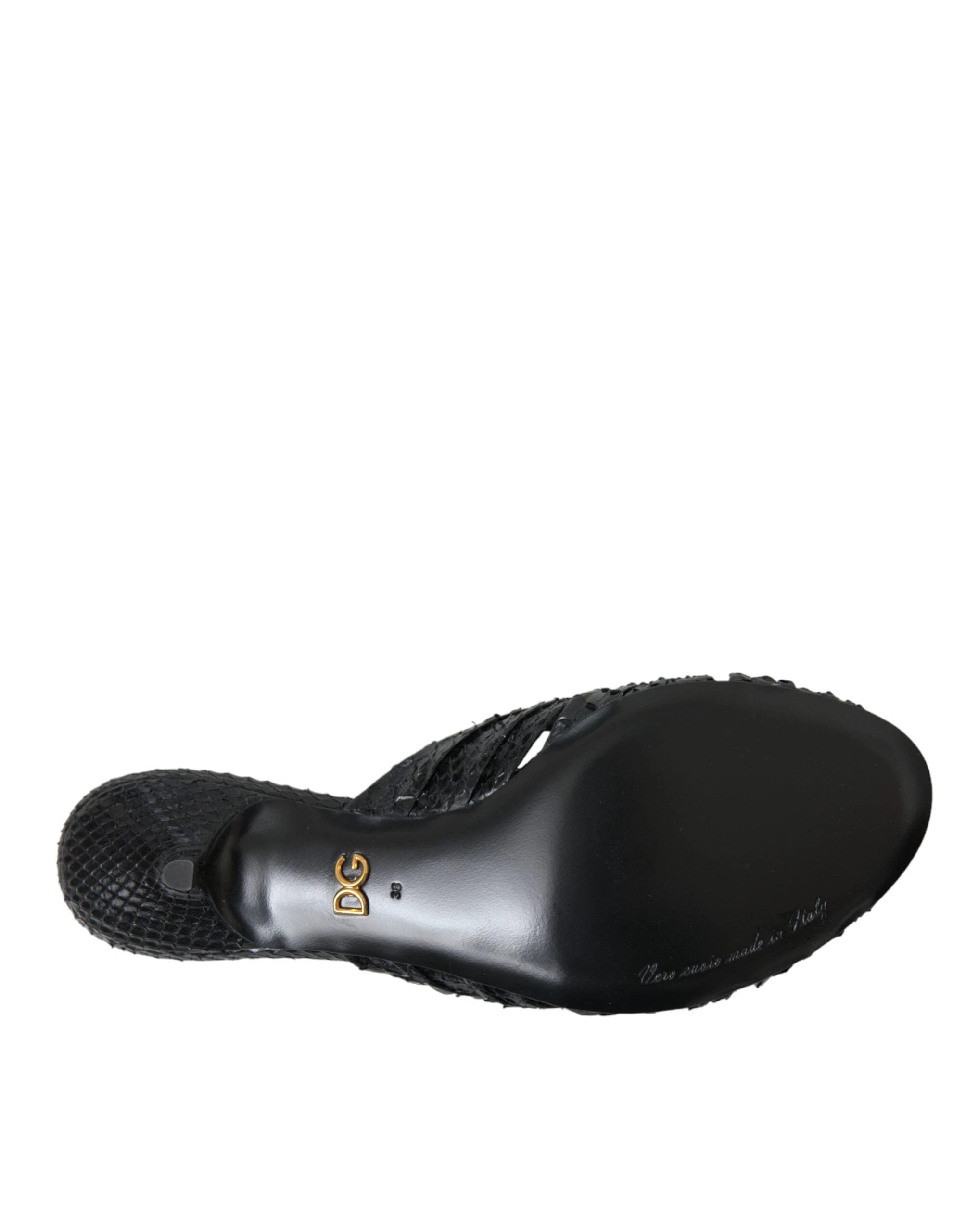 Dolce & Gabbana Black Exotic Leather Heels Slides Shoes by Dolce & Gabbana