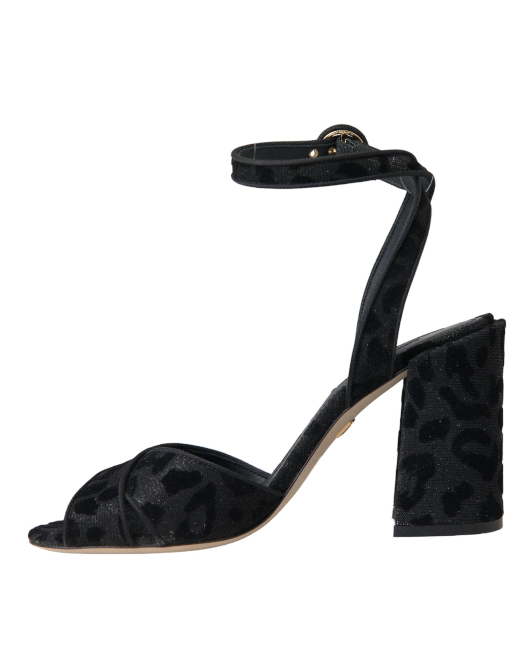 Dolce & Gabbana Black Leopard Suede Heels Sandals Shoes by Dolce & Gabbana