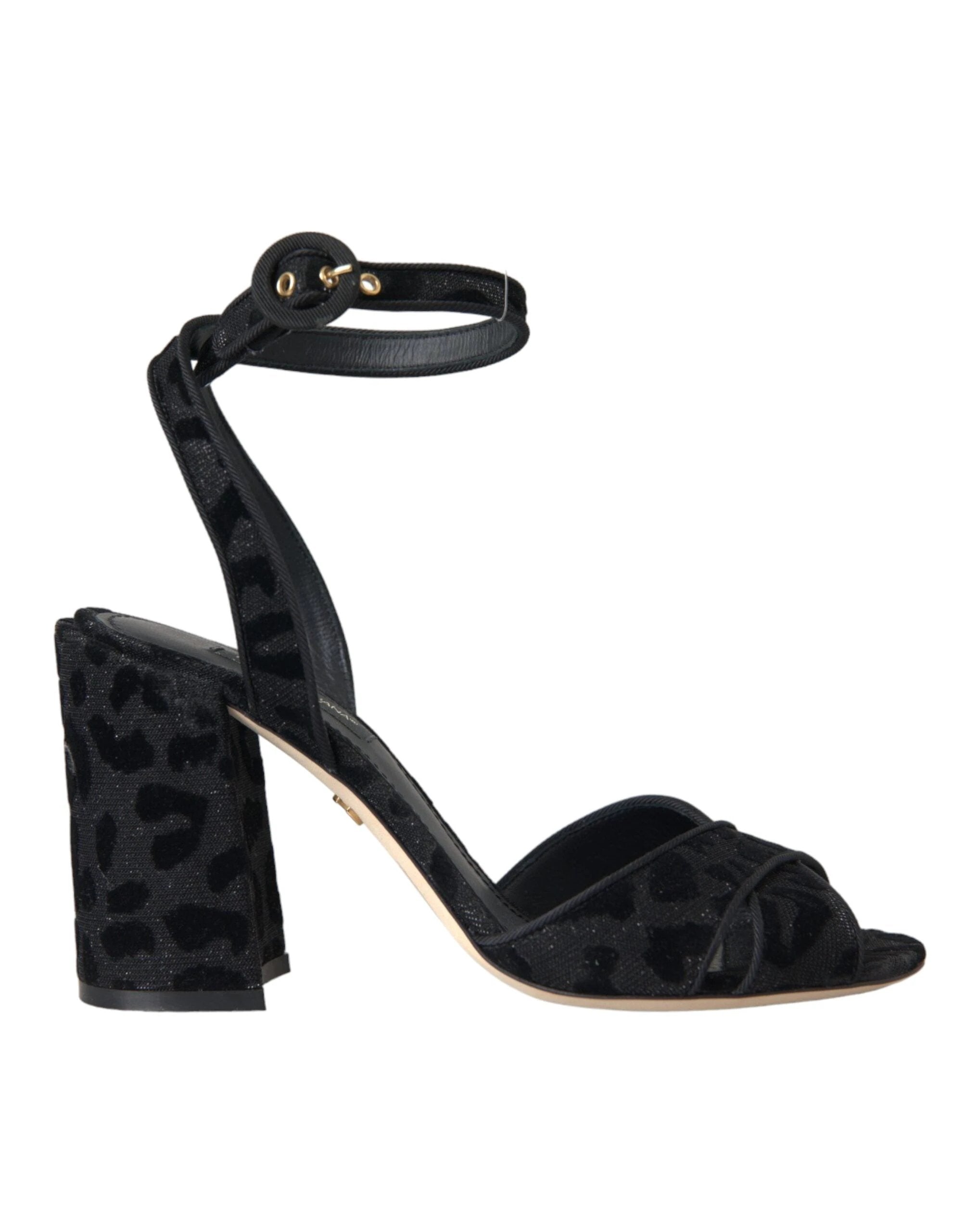 Dolce & Gabbana Black Leopard Suede Heels Sandals Shoes by Dolce & Gabbana