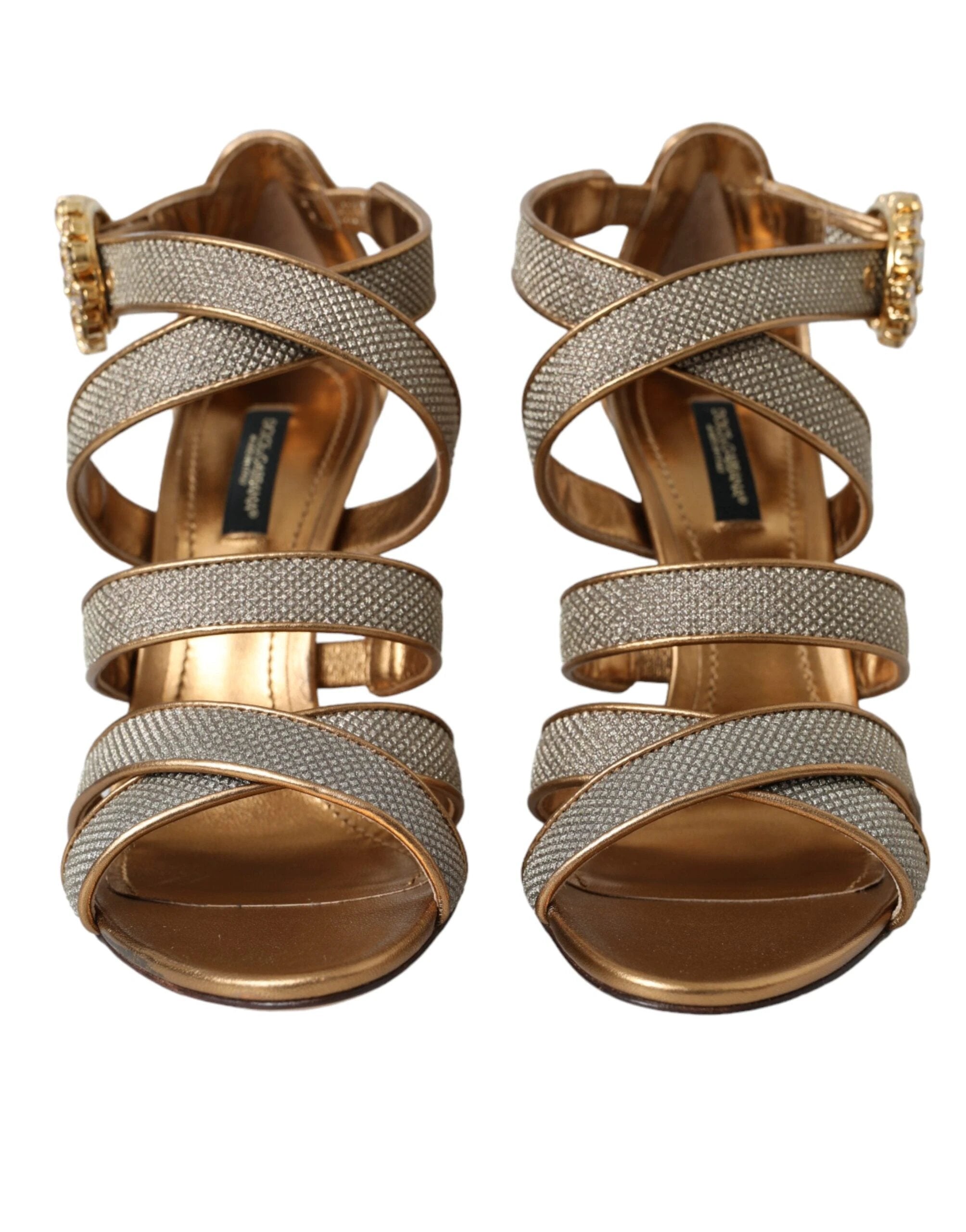 Dolce & Gabbana Bronze Crystal Strap Heels Sandals Shoes by Dolce & Gabbana
