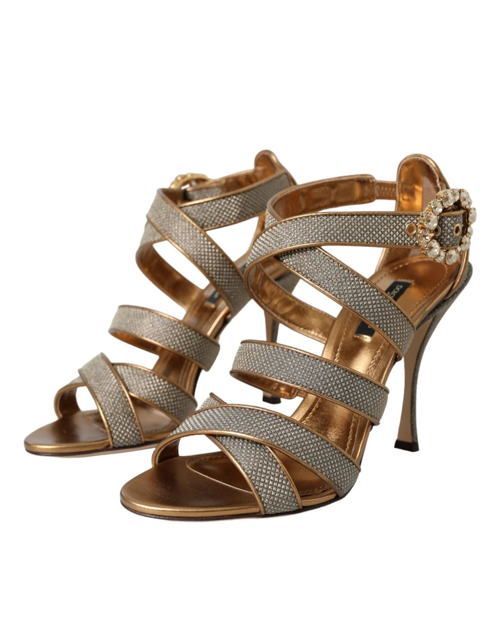Dolce & Gabbana Bronze Crystal Strap Heels Sandals Shoes by Dolce & Gabbana