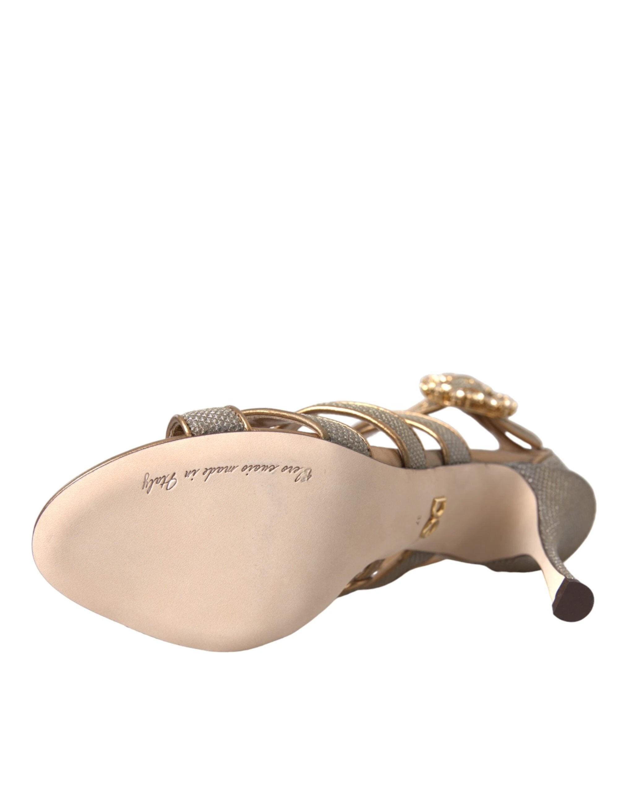 Dolce & Gabbana Bronze Crystal Strap Heels Sandals Shoes by Dolce & Gabbana