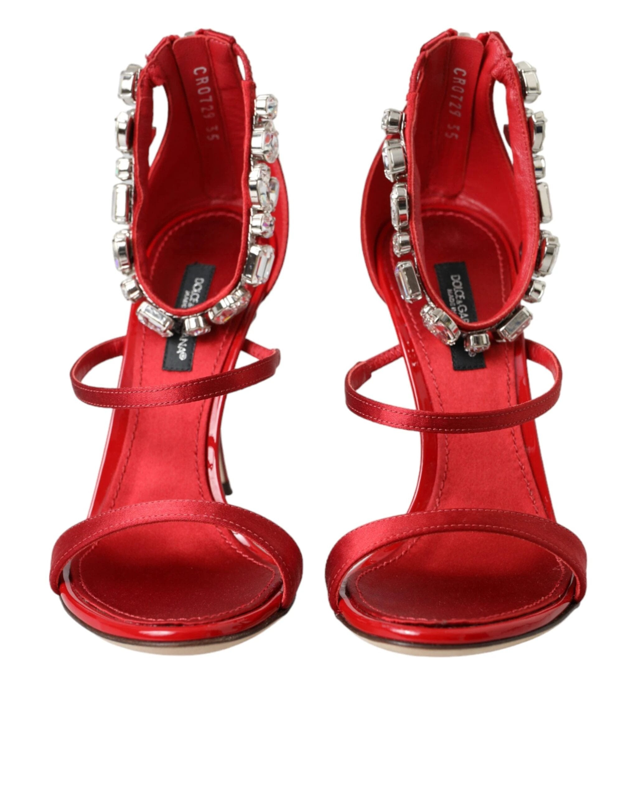 Dolce & Gabbana Red Keira Satin Crystals Sandals Heels Shoes by Dolce & Gabbana