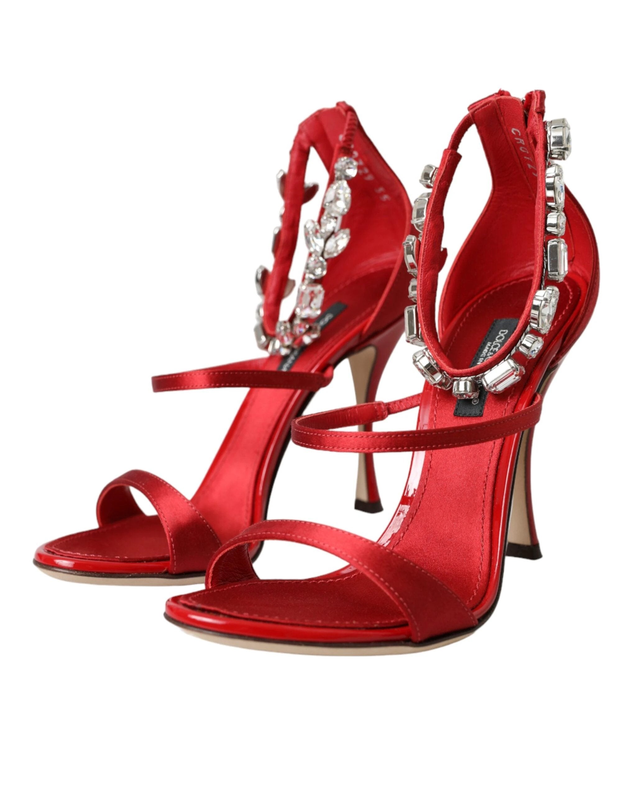 Dolce & Gabbana Red Keira Satin Crystals Sandals Heels Shoes by Dolce & Gabbana