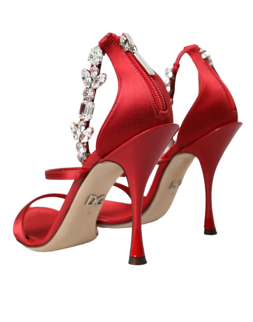 Dolce & Gabbana Red Keira Satin Crystals Sandals Heels Shoes by Dolce & Gabbana