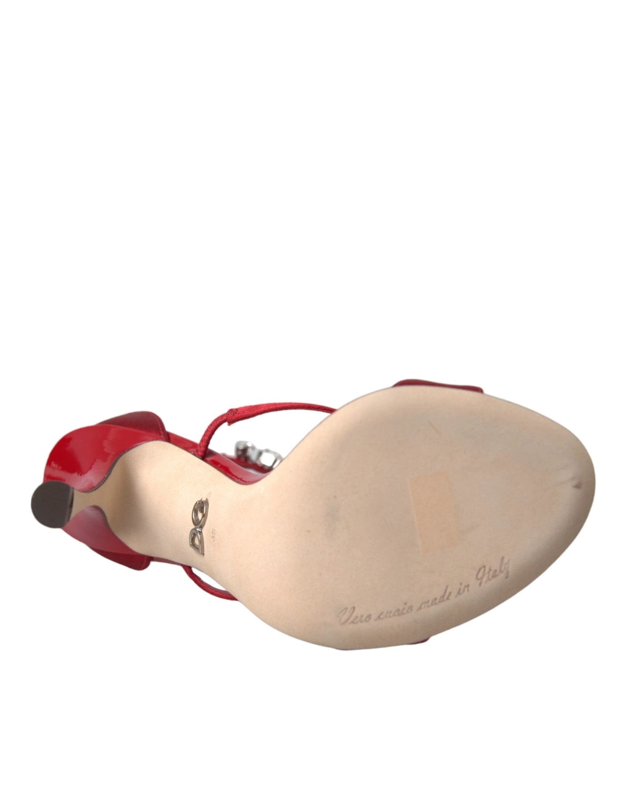 Dolce & Gabbana Red Keira Satin Crystals Sandals Heels Shoes by Dolce & Gabbana