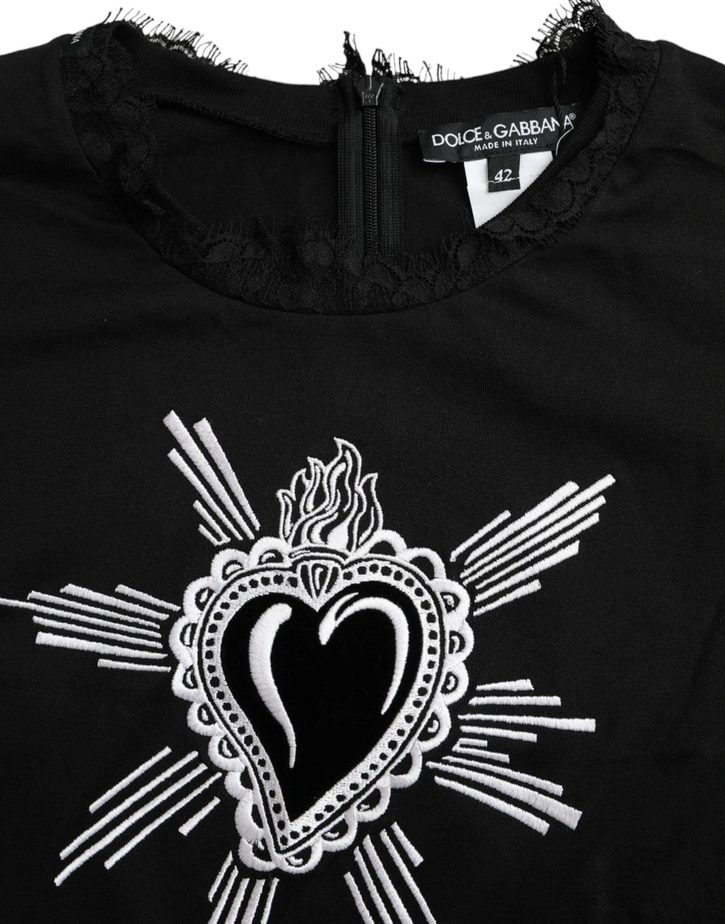 Dolce & Gabbana Black Sacred Heart Print Cotton Lace T-shirt by Dolce & Gabbana
