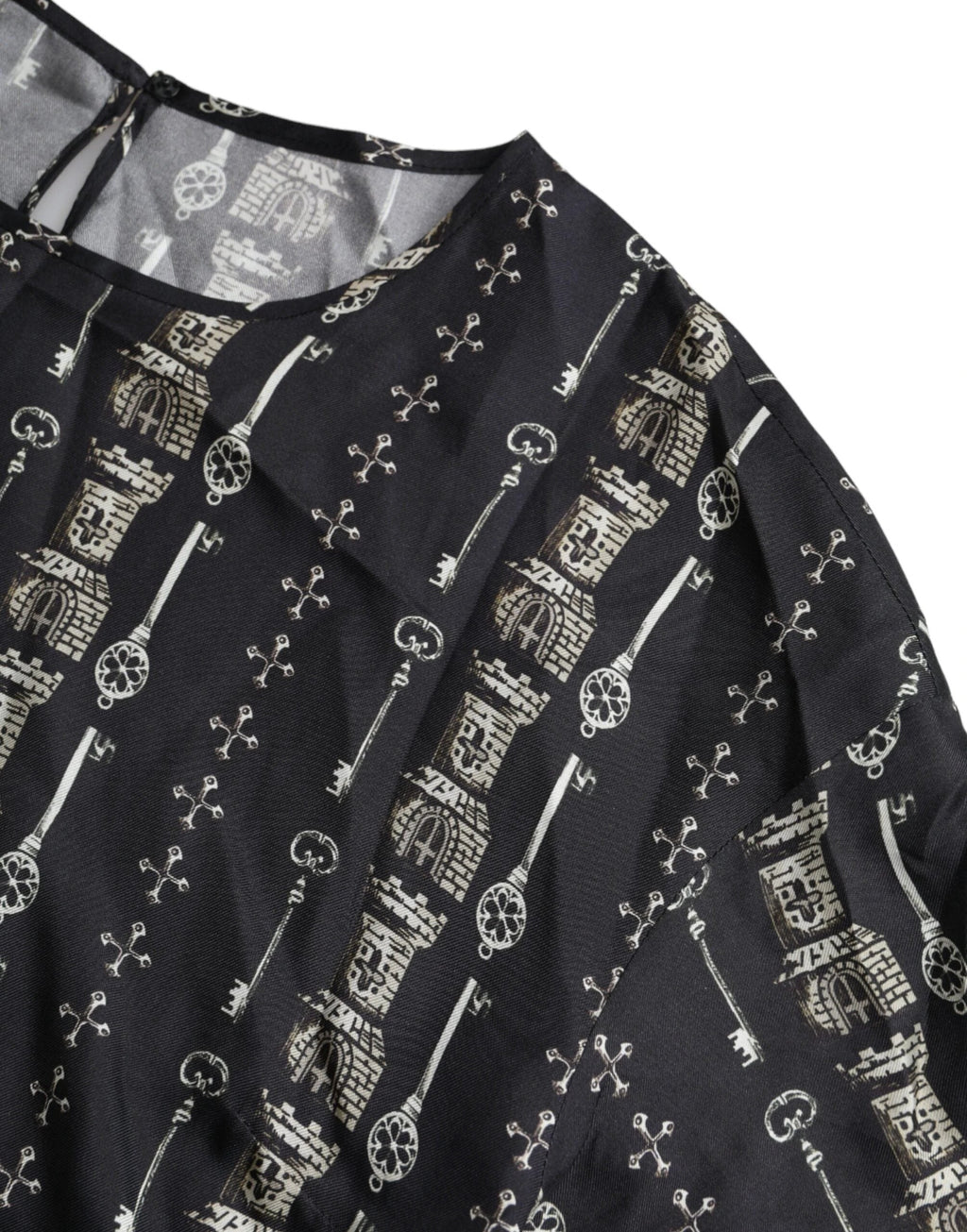 Dolce & Gabbana Black Key Castle Print Silk Blouse T-shirt by Dolce & Gabbana