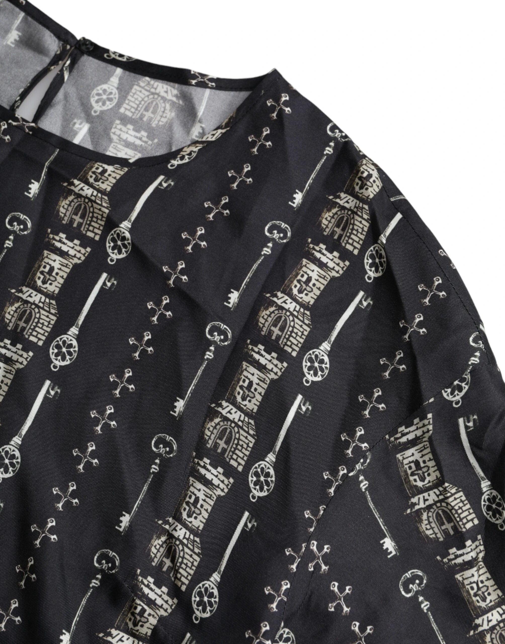 Dolce & Gabbana Black Key Castle Print Silk Blouse T-shirt by Dolce & Gabbana