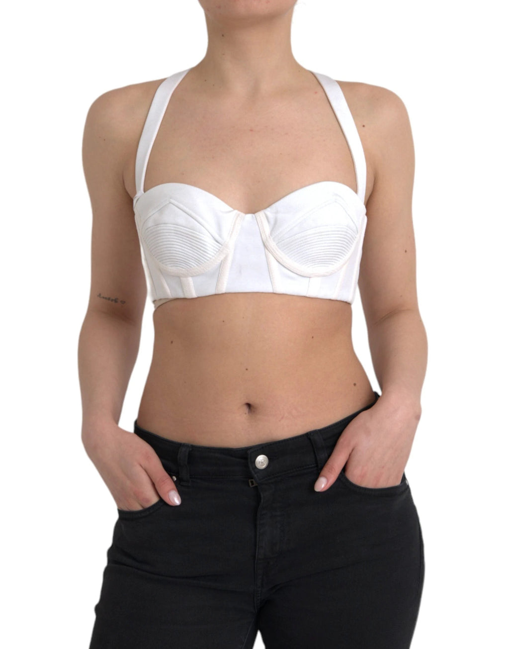 Versace White Viscose Bustier Sleeveless Cropped Top by Versace