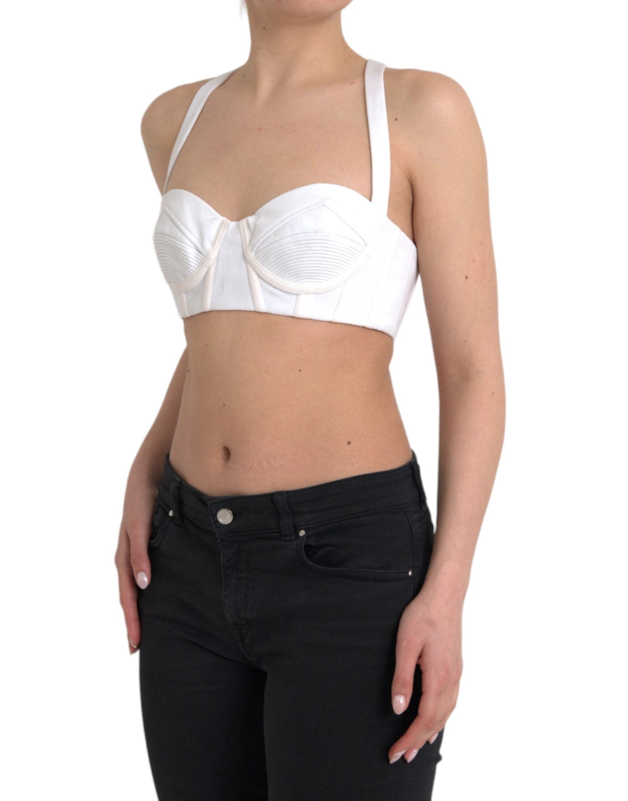 Versace White Viscose Bustier Sleeveless Cropped Top by Versace