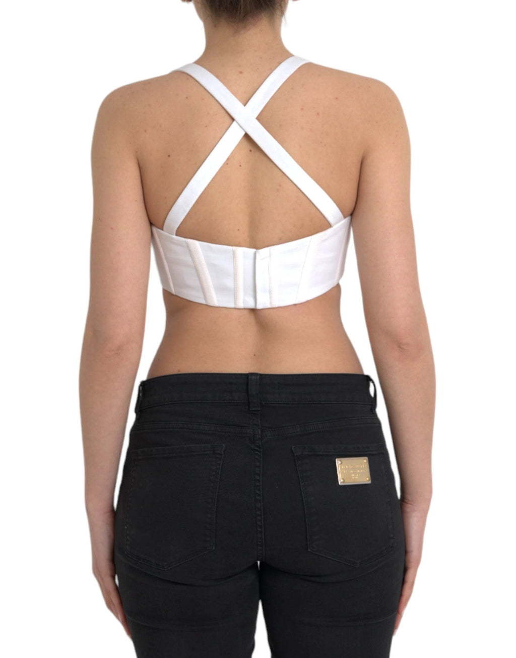 Versace White Viscose Bustier Sleeveless Cropped Top by Versace