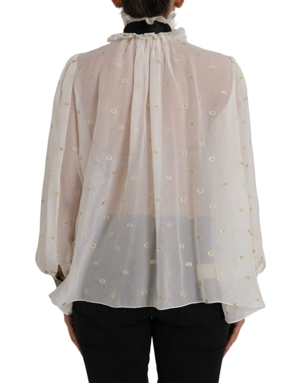 Dolce & Gabbana Off White Silk Blend Ascot Collar Blouse Top by Dolce & Gabbana