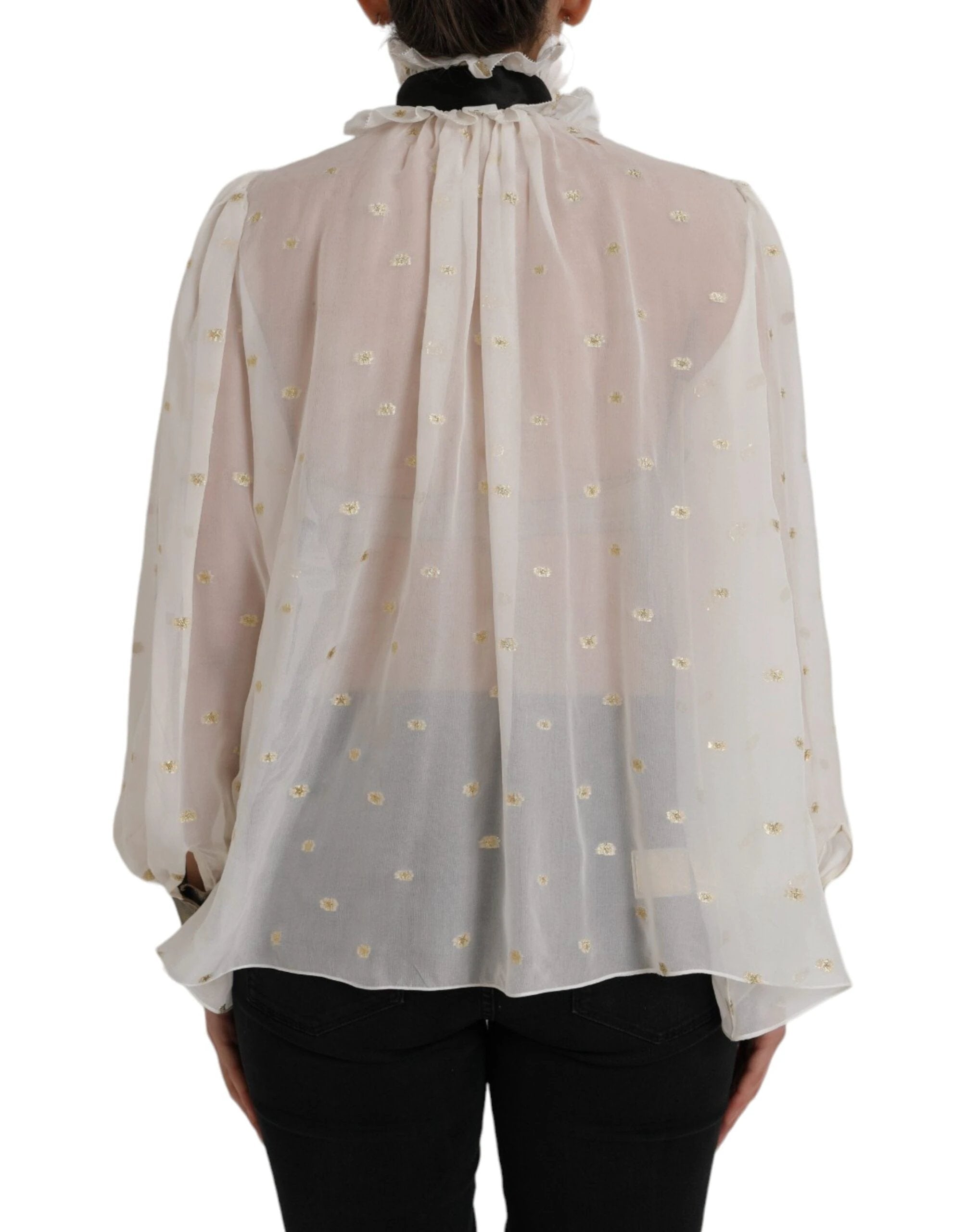 Dolce & Gabbana Off White Silk Blend Ascot Collar Blouse Top by Dolce & Gabbana