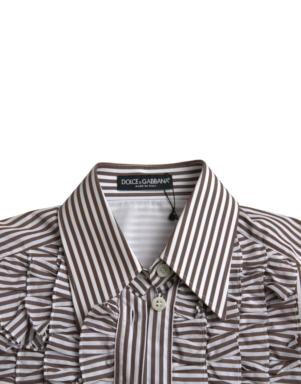 Dolce & Gabbana White Stripes Cotton Long Sleeves Ruffle Collar Top by Dolce & Gabbana