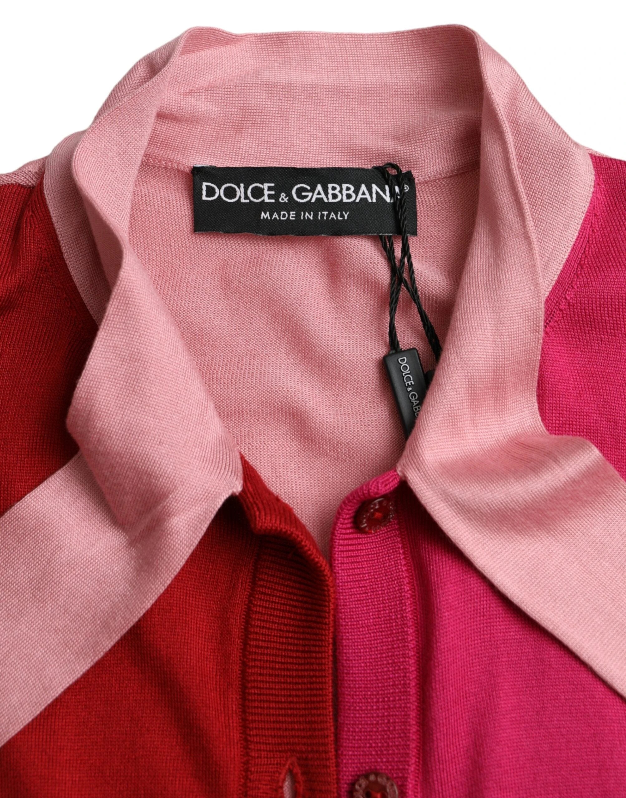 Dolce & Gabbana Pink Short Sleeves Pullover Ascot Collar Top by Dolce & Gabbana