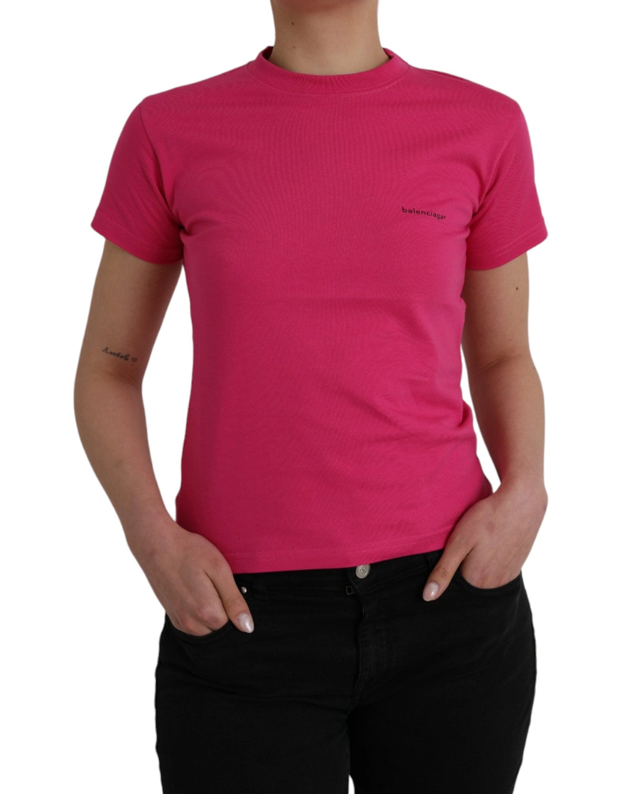 Balenciaga Pink Cotton Crew Neck Short Sleeves Tee T-shirt by Balenciaga