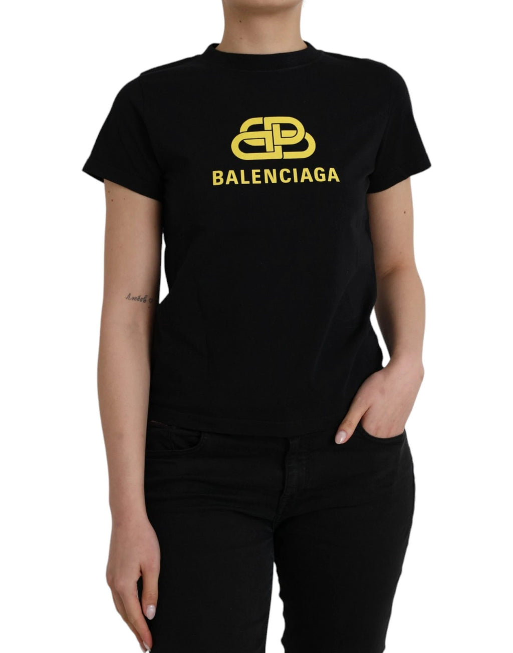 Balenciaga Black Cotton Logo Print Crew Neck Short Sleeves T-shirt by Balenciaga