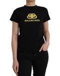 Balenciaga Black Cotton Logo Print Crew Neck Short Sleeves T-shirt by Balenciaga