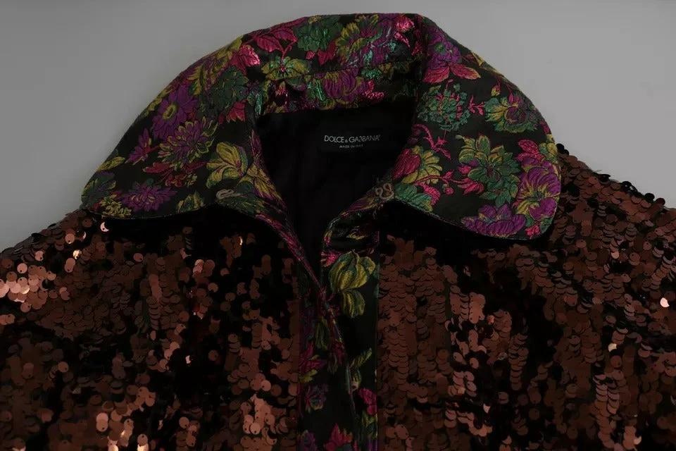 Dolce & Gabbana Multicolor Sequined Long Coat Jaquard Jacket by Dolce & Gabbana
